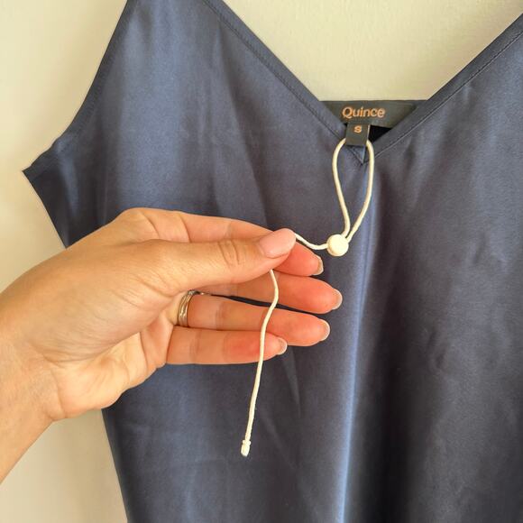 Quince Silk V-Neck Midi Dress Navy S NWT - Picture 8 of 9